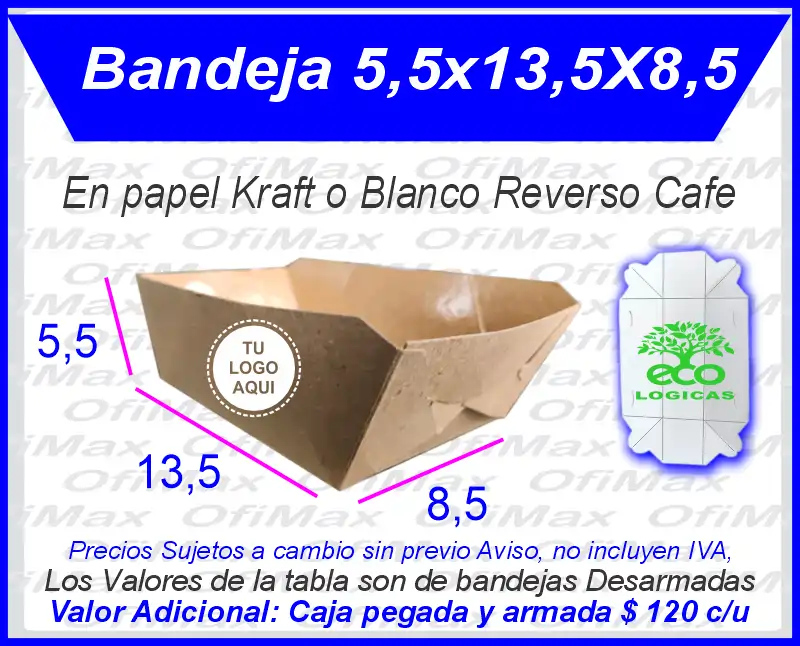bandejas de carton ecologicas para comidas rapidas 5,5x13,5x8,5, Bogota, Colombia